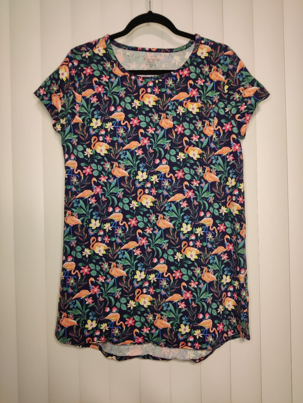 Vera Bradley Floral Short-Sleeve Sleep Shirt/Dress with Flamingo's
